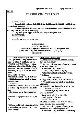 Giáo án Hóa học 8 - Tiết 29: Tỉ khối của chất khí (Bản chuẩn)