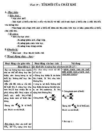Giáo án Hóa học 8 - Tiết 29: Tỷ khối của chất khí