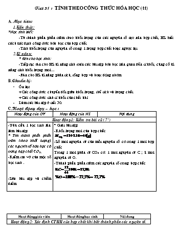 Giáo án Hóa học 8 - Tiết 31: Tính theo công thức hóa học (Tiếp theo)
