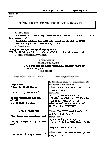 Giáo án Hóa học 8 - Tiết 31: Tính theo công thức hóa học (Tiết 2)