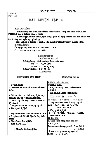 Giáo án Hóa học 8 - Tiết 34: Bài luyện tập 4