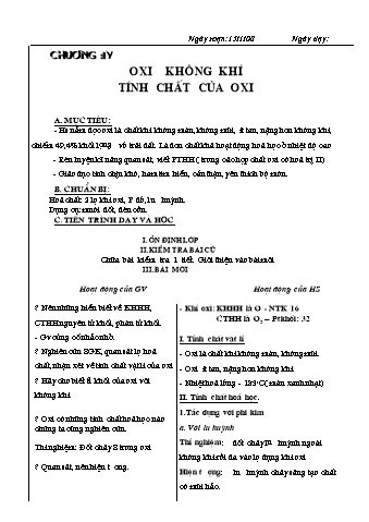 Giáo án Hóa học 8 - Tiết 37: Oxi - Không khí - Tính chất của oxi