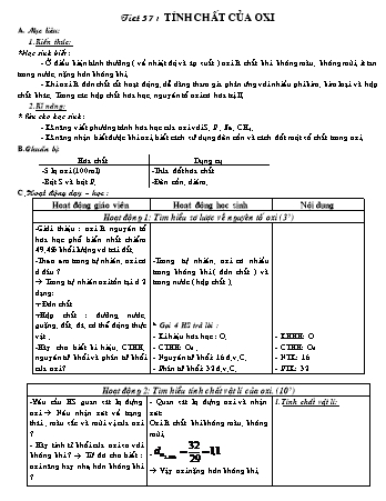 Giáo án Hóa học 8 - Tiết 37: Tính chất của Oxi