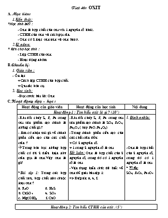 Giáo án Hóa học 8 - Tiết 40: Oxit