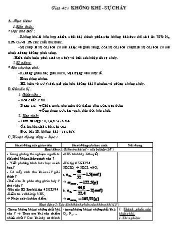 Giáo án Hóa học 8 - Tiết 42: Không khí - Sự cháy