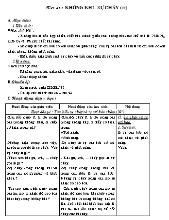 Giáo án Hóa học 8 - Tiết 43: Không khí - Sự cháy (Tiếp theo)