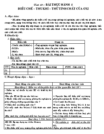 Giáo án Hóa học 8 - Tiết 45: Bài thực hành 4 (Điều chế - Thu khí - Thử tính chất của oxi)