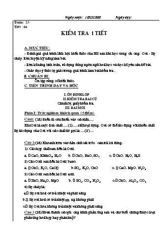 Giáo án Hóa học 8 - Tiết 46: Kiểm tra 1 tiết