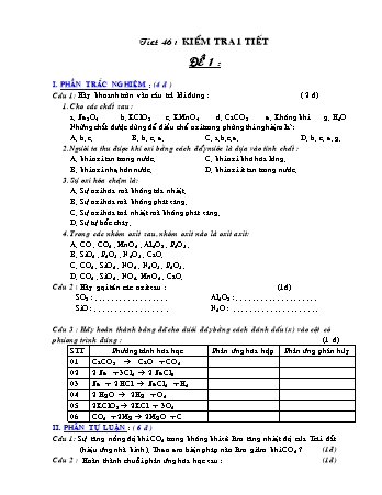 Giáo án Hóa học 8 - Tiết 46: Kiểm tra 45 phút