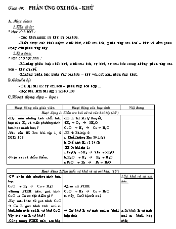 Giáo án Hóa học 8 - Tiết 49: Phản ứng oxi hóa - khử