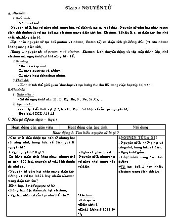Giáo án Hóa học 8 - Tiết 5: Nguyên tử