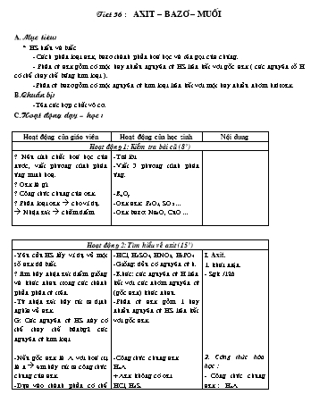 Giáo án Hóa học 8 - Tiết 56: Axit - Bazơ - Muối