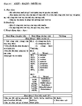 Giáo án Hóa học 8 - Tiết 57: Axit - Bazơ - Muối (Tiếp theo)