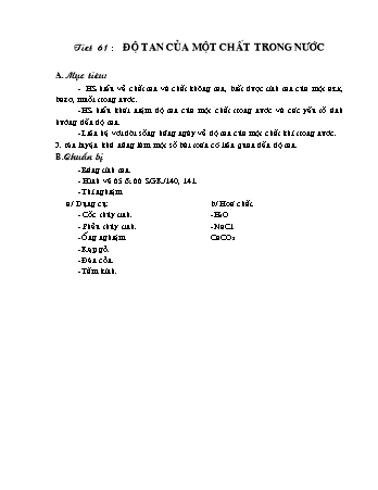 Giáo án Hóa học 8 - Tiết 61: Độ tan của một chất trong nước