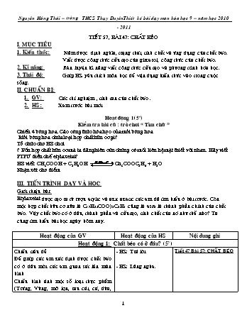 Giáo án Hóa học Lớp 8 - Bài 47: Chất béo - Nguyễn Hồng Thái