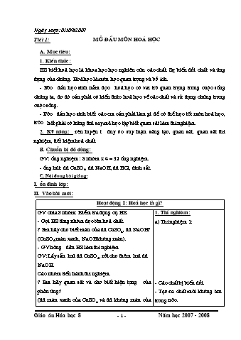 Giáo án Hóa học Lớp 8 - Chương trình học kỳ 1