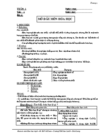 Giáo án Hóa học Lớp 8 - Chương trình học kỳ I - Hồ Viết Toàn