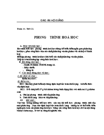 Giáo án Hóa học Lớp 8 - Tiết 22: Phương trình hóa học