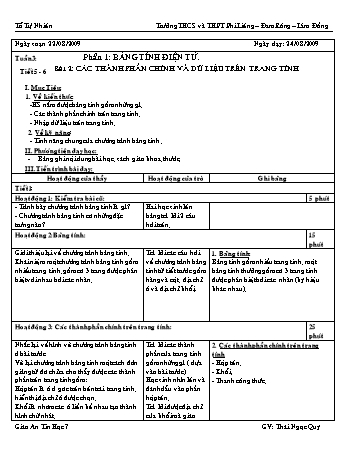 Giáo án Tin học 7 - Bài 2: Các thành phần chính và dữ liệu trên trang tính - Thái Ngọc Quý