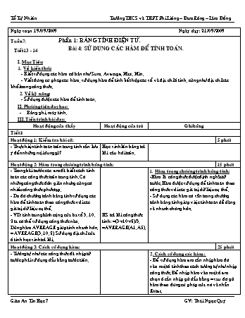 Giáo án Tin học 7 - Bài 4: Sử dụng các hàm để tính toán - Thái Ngọc Quý