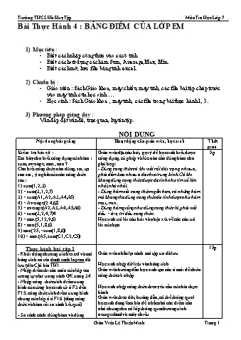 Giáo án Tin học 7 - Bài thực hành 4: Bảng điểm của lớp em - Lê Thiện Minh