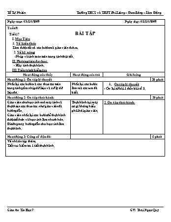 Giáo án Tin học 7 - Tiết 17: Bài tập - Thái Ngọc Quý