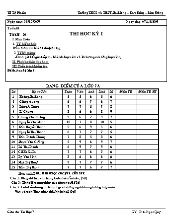 Giáo án Tin học 7 - Tiết 35+36: Thi học kỳ I - Thái Ngọc Quý