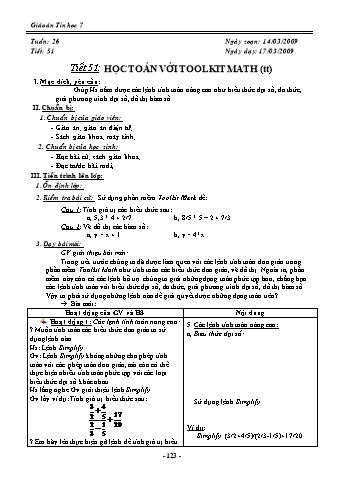 Giáo án Tin học 7 - Tiết 51: Học toán với Toolkit Math (Tiếp theo)