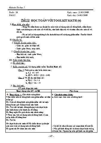 Giáo án Tin học 7 - Tiết 52: Học toán với Toolkit Math (Tiếp theo)