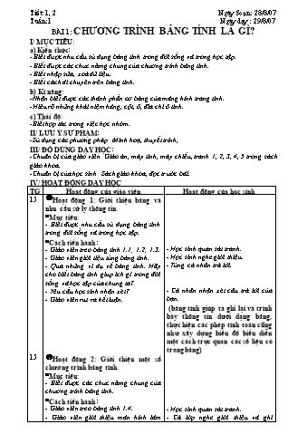 Giáo án Tin học Khối 7 - Bài 1: Chương trình bảng tính là gì?