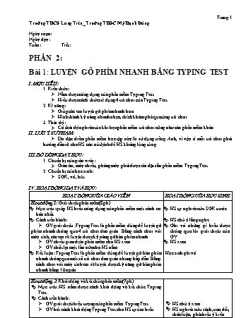 Giáo án Tin học Khối 7 - Bài 1: Luyện gõ phím nhanh bằng Typing Test - Trường THCS Long Tiên