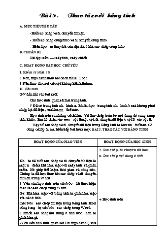 Giáo án Tin học Khối 7 - Bài 5: Thao tác với bảng tính (Bản đẹp)