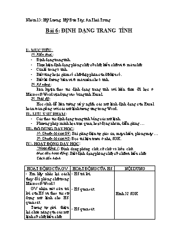 Giáo án Tin học Khối 7 - Bài 6: Định dạng trang tính - Trường THCS Mỹ Lương