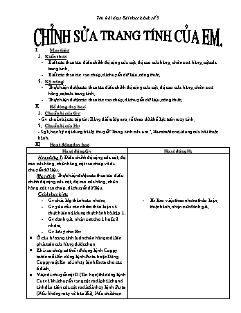 Giáo án Tin học Khối 7 - Bài thực hành số 5: Chỉnh sửa trang tính của em