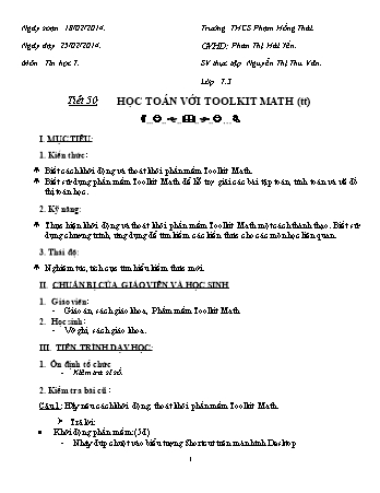 Giáo án Tin học Khối 7 - Tiết 50: Học toán với phần mềm Toolkit Math - Phan Thị Hải Yến