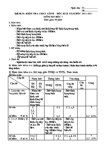 Giáo án Tin học Lớp 7 - Tiết 69+70: Kiểm tra chất lượng học kì II