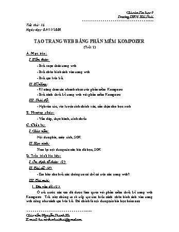 Giáo án Tin học Lớp 9 - Tiết 16: Tạo trang web bằng phần mềm Kompozer (Tiết 2) - Nguyễn Thanh Hà