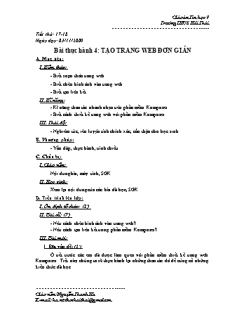 Giáo án Tin học Lớp 9 - Tiết 17+18: Bài thực hành 4 - Tạo trang web đơn giản - Nguyễn Thanh Hà