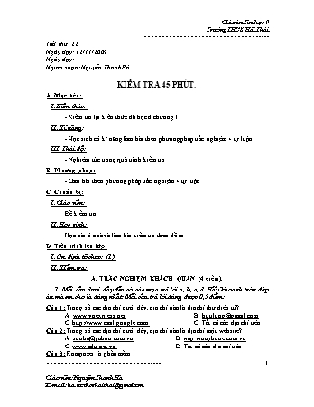 Giáo án Tin học Lớp 9 - Tiết 22: Kiểm tra 45 phút - Nguyễn Thanh Hà