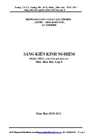 SKKN Kinh nghiệm trong việc rèn luyện kỹ năng tính theo phương trình hóa học cho học sinh Lớp 8