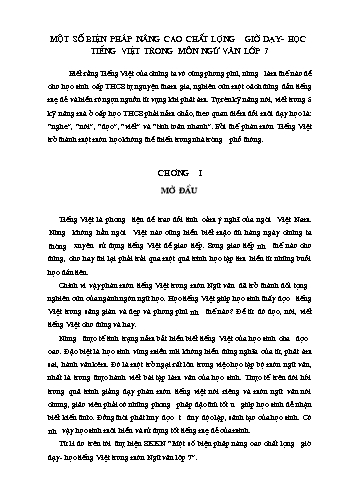 SKKN Một số biện pháp nâng cao chất lượng giờ dạy - học Tiếng Việt trong môn Ngữ văn Lớp 7
