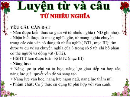Bài giảng Luyện từ và câu Lớp 5 - Bài: Từ nhiều nghĩa