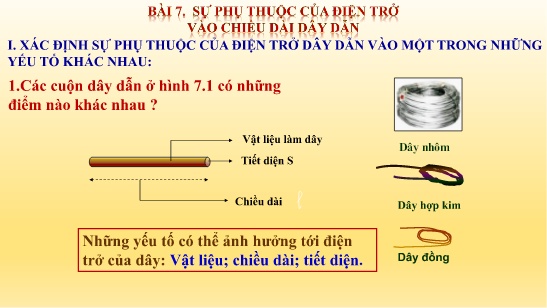 Bài giảng Vật lý Lớp 9 - Bài 7: Sự phụ thuộc của điện trở vào chiều dài dây dẫn