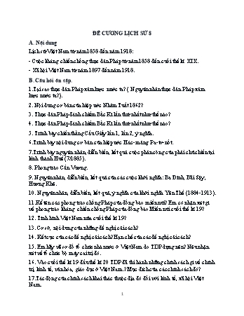 Đề cương môn Lịch sử 8