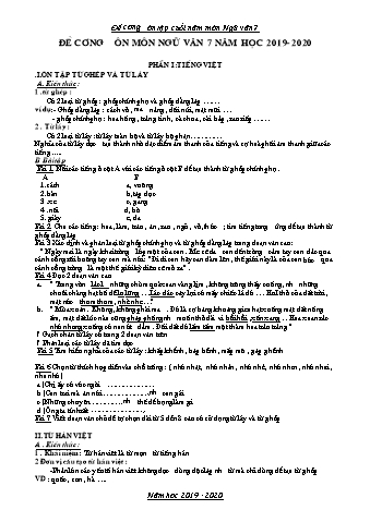 Đề cương ôn môn Ngữ văn 7 - Năm học 2019-2020
