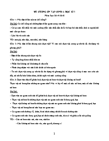 Đề cương ôn tập học kì I môn Sinh học 6 - Năm học 2014-2015