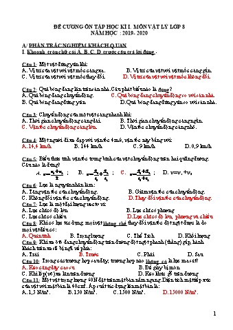 Đề cương ôn tập học kì I môn Vật lý Lớp 8 - Năm học 2019-2020 (Có đáp án)