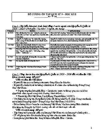 Đề cương ôn tập học kì II môn Lịch sử 9