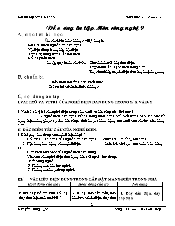 Đề cương ôn tập môn Công nghệ 9 - Năm học 2019-2020 - Nguyễn Hồng Lịch