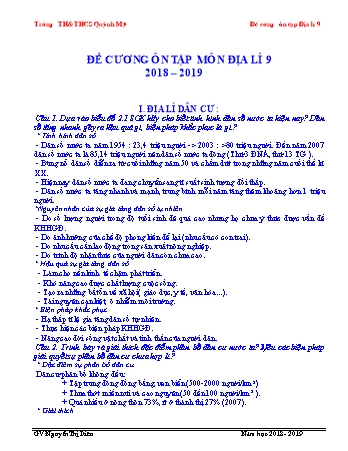 Đề cương ôn tập môn Địa lí 9 - Năm học 2018-2019 - Nguyễn Thị Diệu